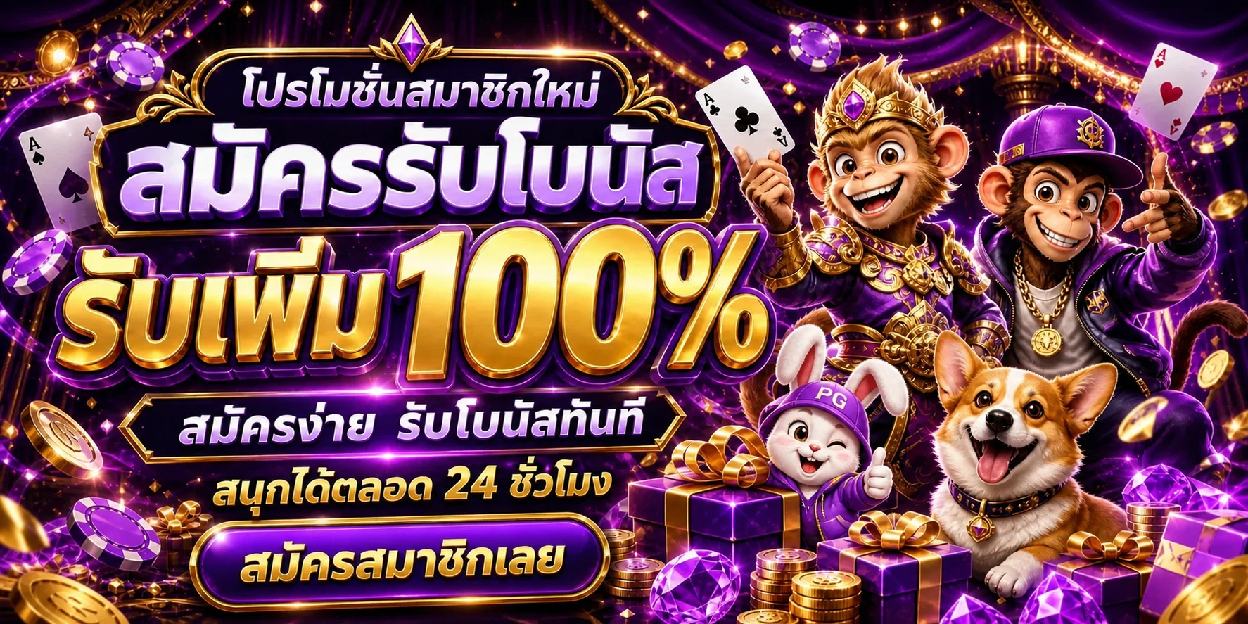 โปรโมชั่นสมาชิกใหม่ AK88PRO พร้อมตัวละครเกมโทนม่วงทอง